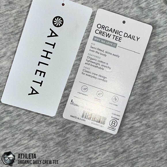 ATHLETA ORGANIC DAILY CREW TEE SHIRT GREY HEATHER COTTON T-SHIRT SIZE LARGE NEW - Picture 9 of 14